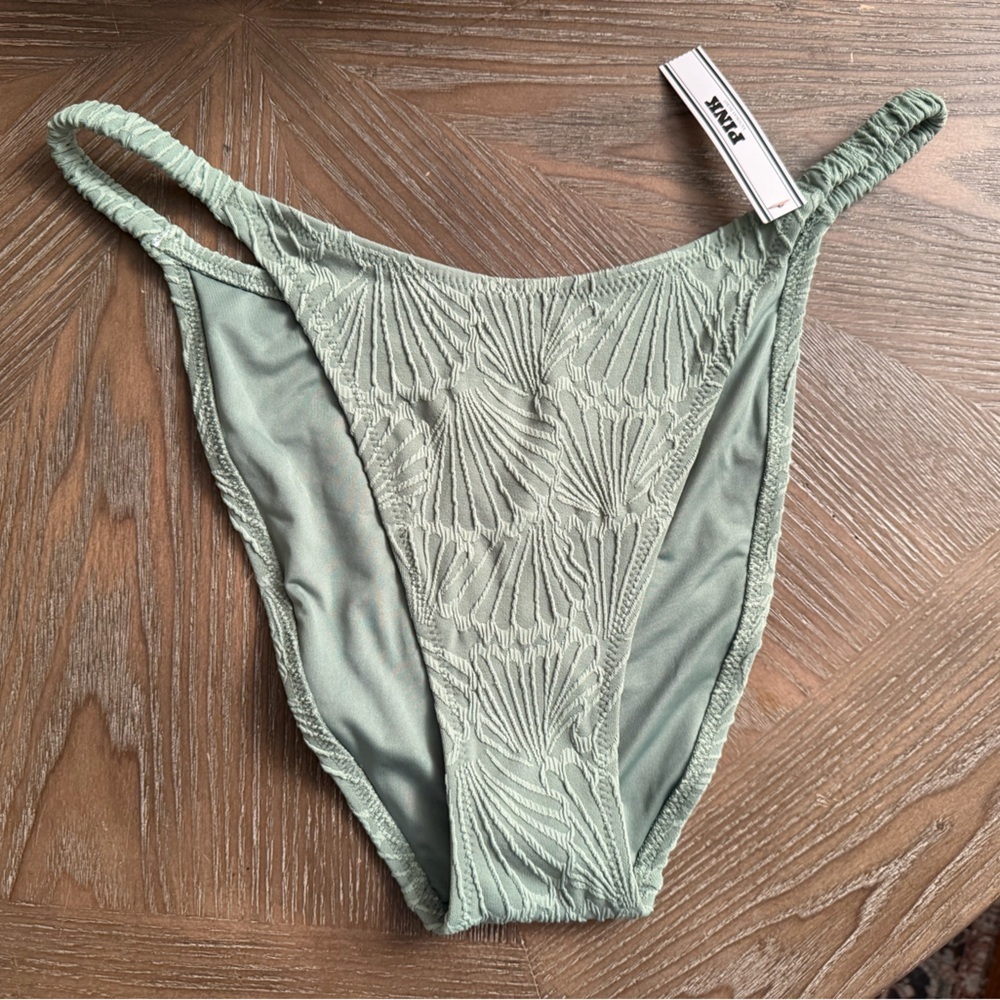 PINK Sage Textured Bikini Bottom Size L NWT